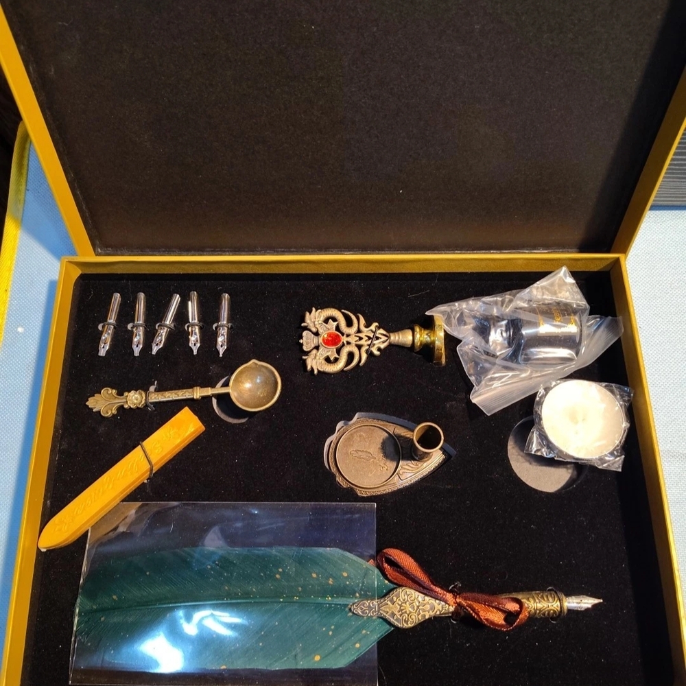 Elegant Calligraphy Set with Feather Pen